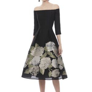 Frascara Hydrangea Border Jacquard Off-the-Shoulder Dress